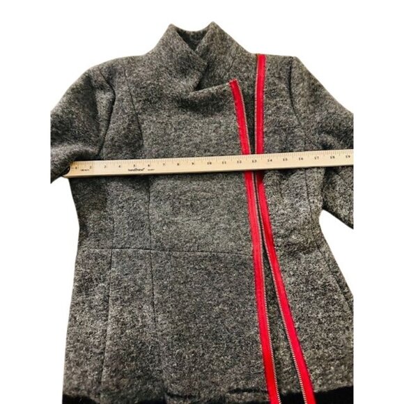 Anthropologie by Tracy Reese Gray Color block Wool Blend Asymmetrical Zip Coat 4 - Picture 11 of 12